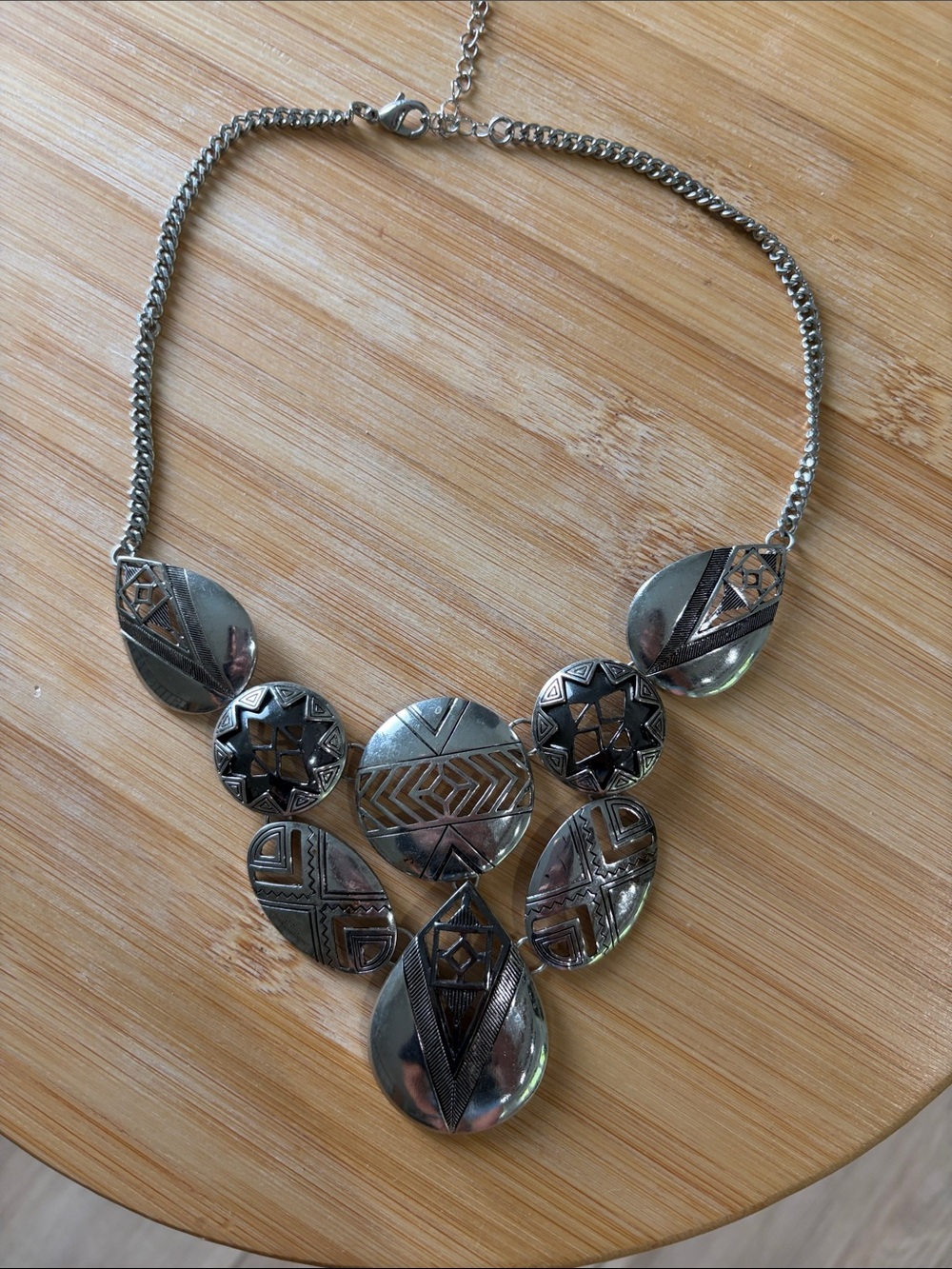 Statement Silver-Tone Geometric Bib Necklace